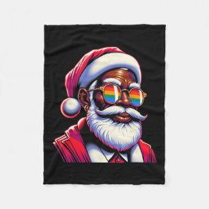 Retro Coloured Gay Santa Face Rainbow Sungles Chri Fleece Blanket