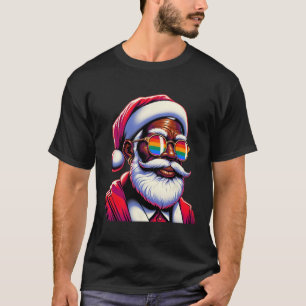 Retro Coloured Gay Santa Face Rainbow Sungles Chri T-Shirt
