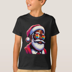 Retro Coloured Gay Santa Face Rainbow Sungles Chri T-Shirt