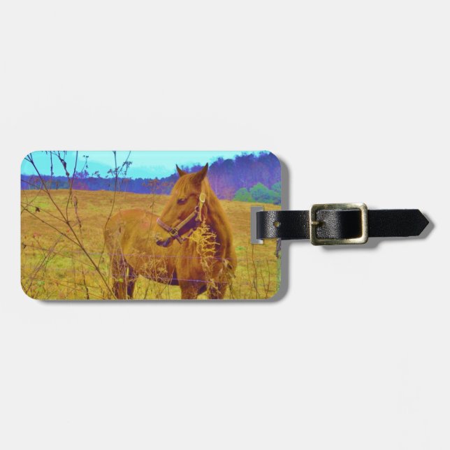 Retro Coloured Horse Luggage Tag (Front Horizontal)