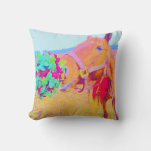 Retro coloured pastel Christmas Horse Throw Pillow