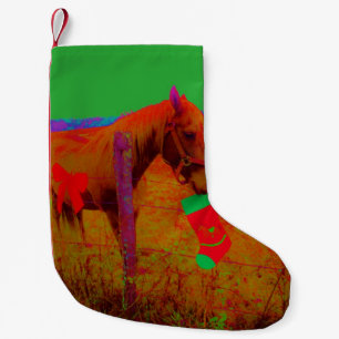 retro coloured red bow Horse Small Christmas Stocking
