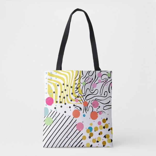 Retro Colourful Abstract Art Polka Dot Tote Bag (Front)