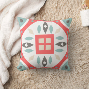 Retro Colourful Abstract Floral Throw Pillow
