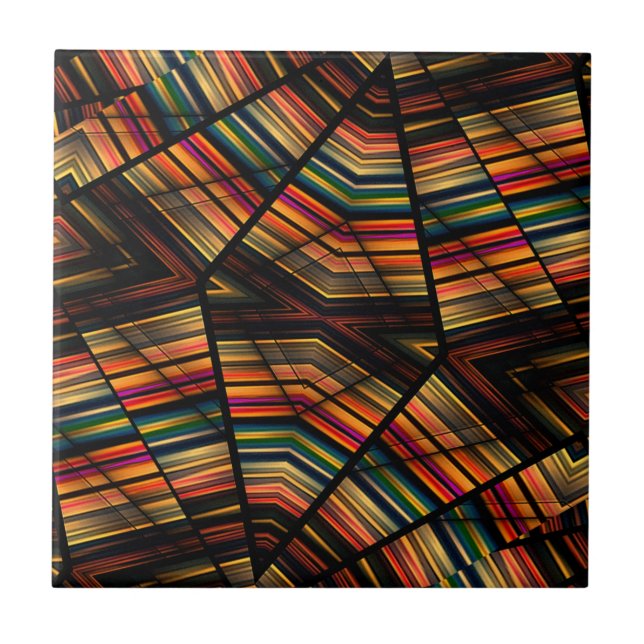 Retro Colourful Abstract Geometric Rainbow Stripes Tile (Front)