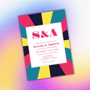 Retro Colourful Abstract Groovy Wedding Invitation
