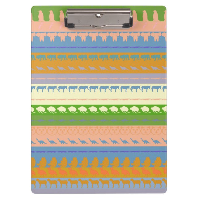 Retro Colourful Animals Modern Stripes Pattern #15 Clipboard (Front)