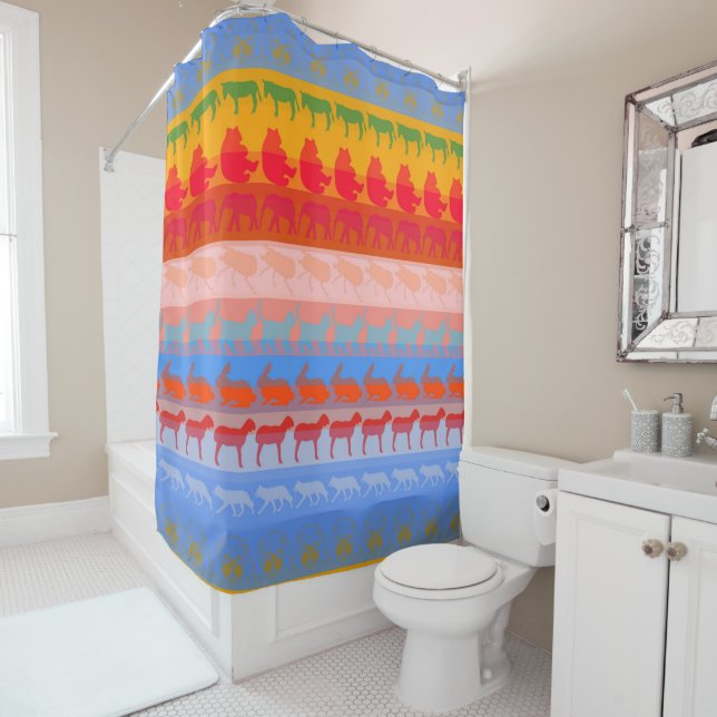 Retro Colourful Animals Modern Stripes Pattern #2 (In Situ)
