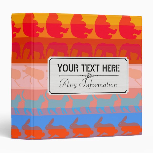 Retro Colourful Animals Modern Stripes Pattern #2 Binder (Front/Spine)
