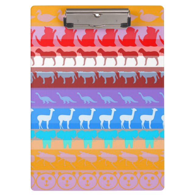 Retro Colourful Animals Modern Stripes Pattern #2 Clipboard (Front)