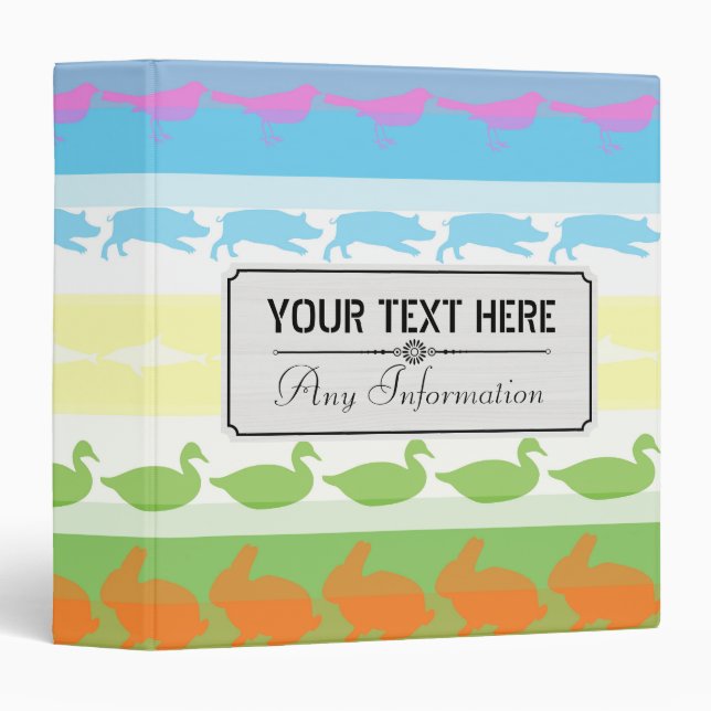 Retro Colourful Animals Modern Stripes Pattern #4 Binder (Front/Spine)