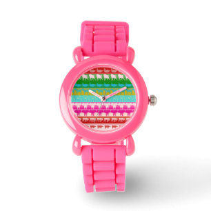 Retro Colourful Animals Modern Stripes Pattern #6 Watch