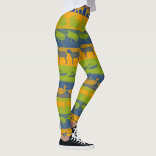 Retro Colourful Animals Modern Stripes Pattern #7 Leggings