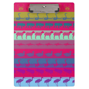 Retro Colourful Animals Modern Stripes Pattern #9 Clipboard