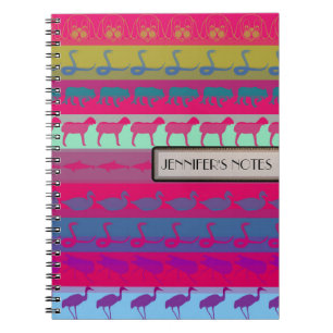 Retro Colourful Animals Modern Stripes Pattern #9 Notebook