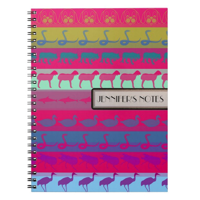 Retro Colourful Animals Modern Stripes Pattern #9 Notebook (Front)