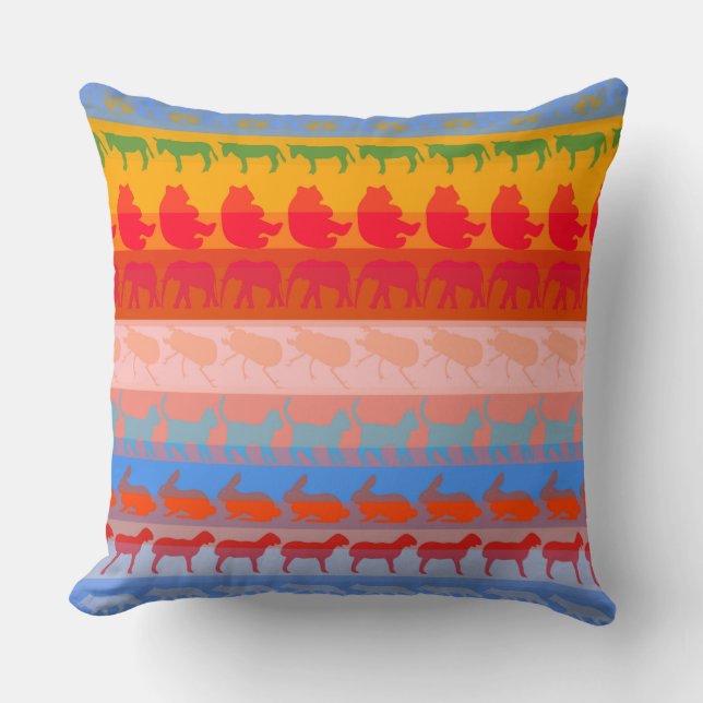 Retro Colourful Animals Pattern #2 Throw Pillow (Front)