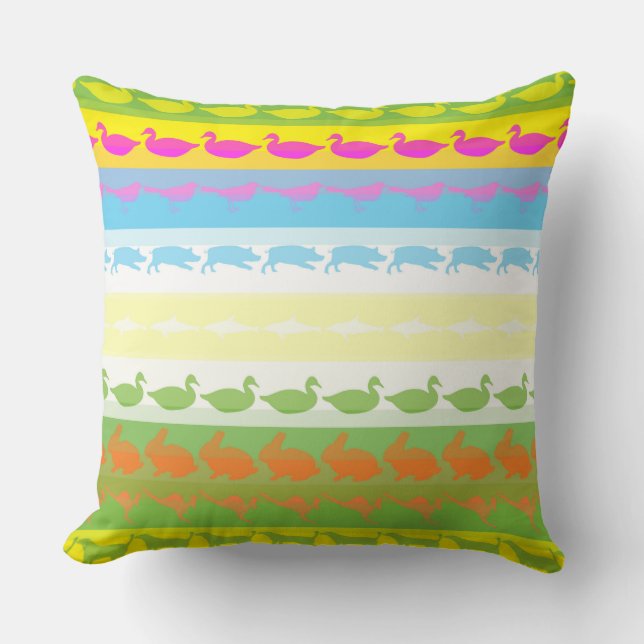Retro Colourful Animals Pattern #4 Throw Pillow (Front)
