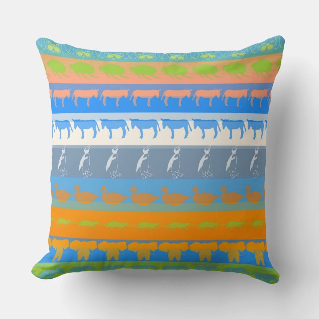 Retro Colourful Animals Pattern #5 Throw Pillow (Front)