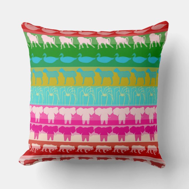 Retro Colourful Animals Pattern #6 Throw Pillow (Front)