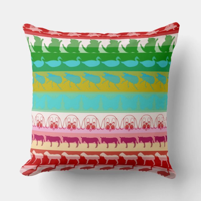 Retro Colourful Animals Pattern #9 Throw Pillow (Front)