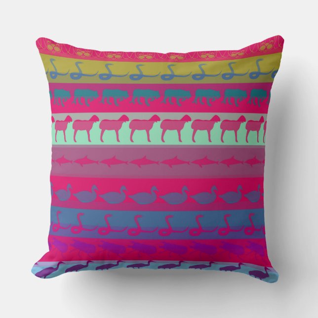 Retro Colourful Animals Pattern Throw Pillow (Front)