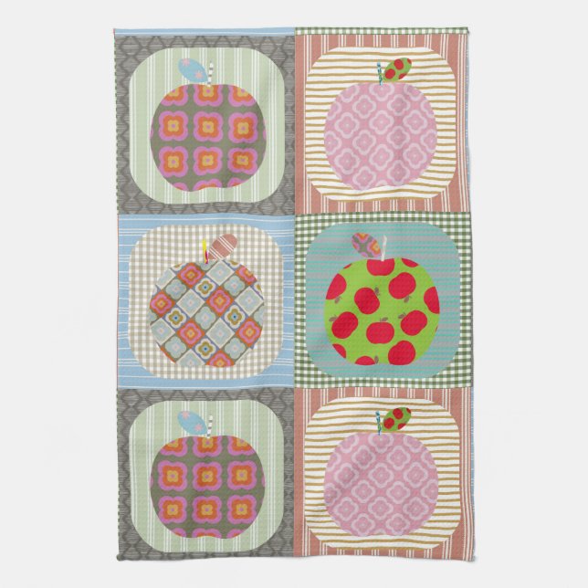 Retro colourful Apple Patchwork Quilt  Kitchen Towel (Vertical)