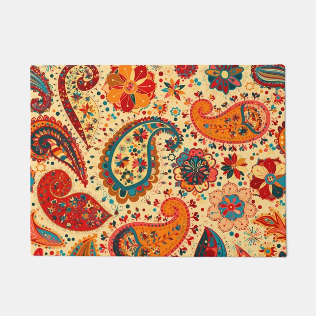 Retro Colourful Beautiful Boho Bohemian Paisley Doormat (Front)