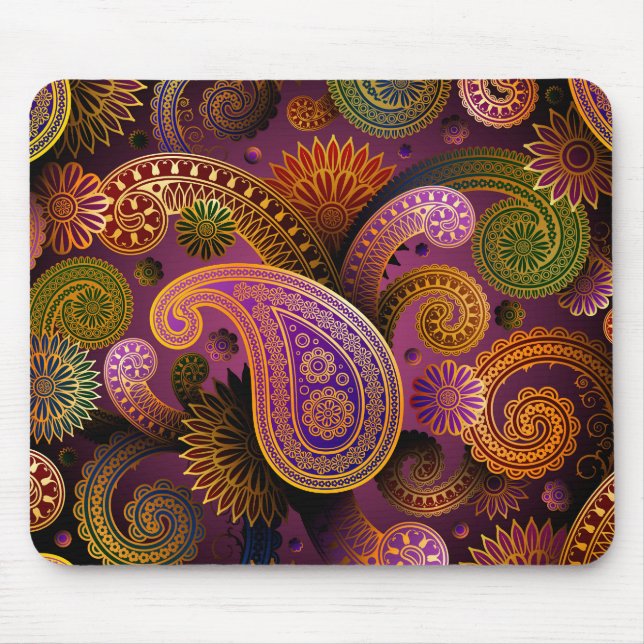 Retro Colourful Beautiful Boho Bohemian Paisley Mouse Pad (Front)
