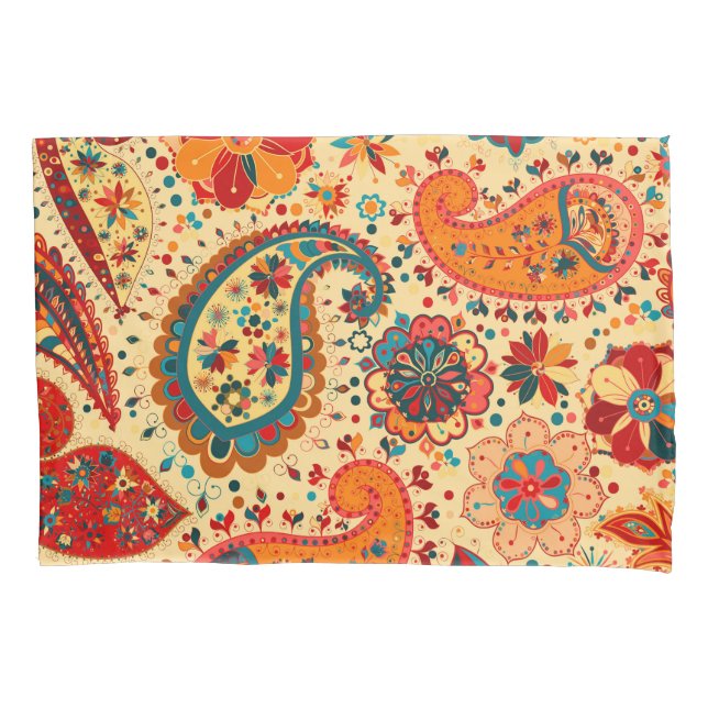 Retro Colourful Beautiful Boho Bohemian Paisley Pillowcase (Front)