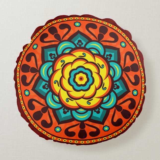 Retro Colourful Beautiful Boho Bohemian Round Pillow (Front)
