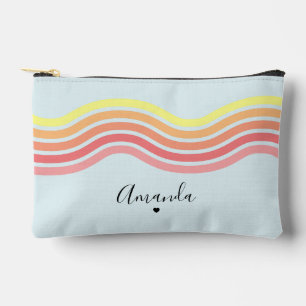 Retro Colourful Blue Groovy Lines Beach Sunrise  Accessory Pouch