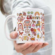 Retro colourful boho flowers groovy floral design