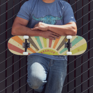 Retro Colourful Burst Star Personalized Name Custo Skateboard