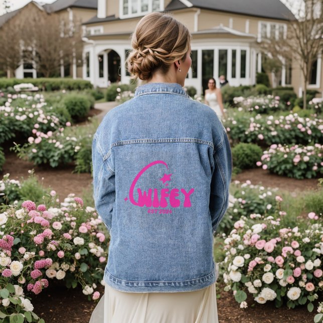 Retro Colourful calligraphy wifey Denim Jacket (Wedding Back)