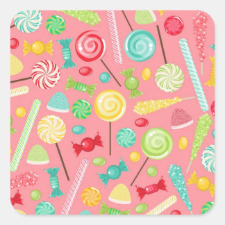 Retro Colourful Candy Pattern Square Sticker