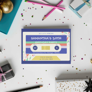 Retro Colourful Cassette Tape Birthday Party Invitation