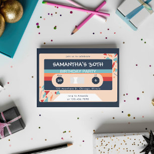 Retro Colourful Cassette Tape Birthday Party Invitation
