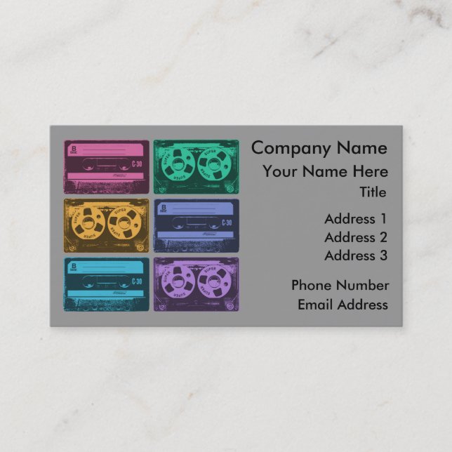 Retro Colourful Cassette Tapes Business Card (Front)