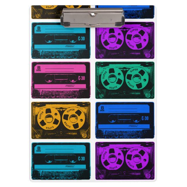 Retro Colourful Cassette Tapes Clipboard (Front)