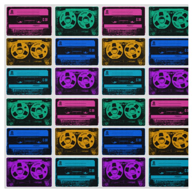 Retro Colourful Cassette Tapes Fabric (Swatch)