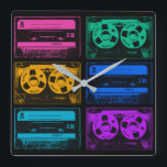 Retro Colourful Cassette Tapes Square Wall Clock<br><div class="desc">Back in the eighties everyone was wearing headphones and listening to their music on a portable cassette player. Insert your cassette and you had music anywhere anytime, until Side A ended and the tape had to be turned over to Side B. People could even make your own mix tapes! The...</div>
