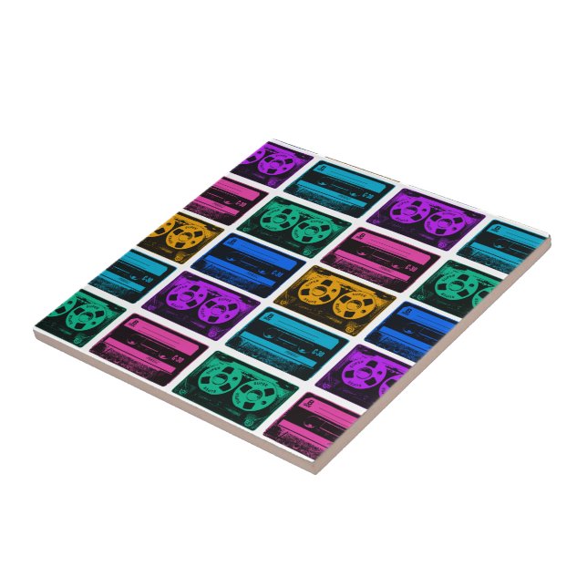 Retro Colourful Cassette Tapes Tile (Side)