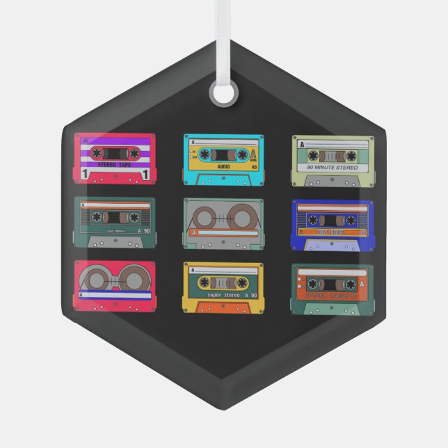 Retro Colourful Cassettes 80's Nostalgia Glass Ornament (Front)