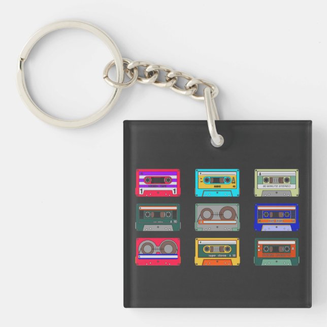Retro Colourful Cassettes 80's Nostalgia Keychain (Front)