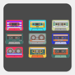 Retro Colourful Cassettes 80's Nostalgia Square Sticker