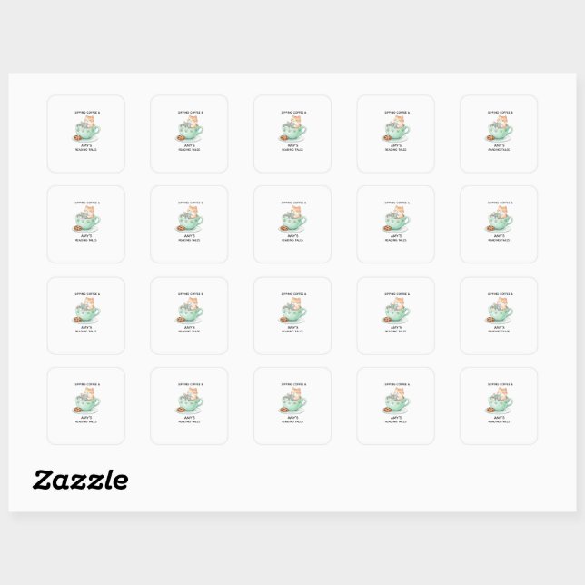 Retro Colourful Cat Custom Name Reading Square Sticker (Sheet)