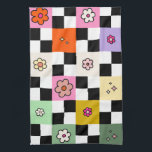 Retro Colourful Chequered Daisies Flower Check Kitchen Towel<br><div class="desc">Chequered Daisies - Retro Colourful Flower Check Pattern - Chequerboard.</div>