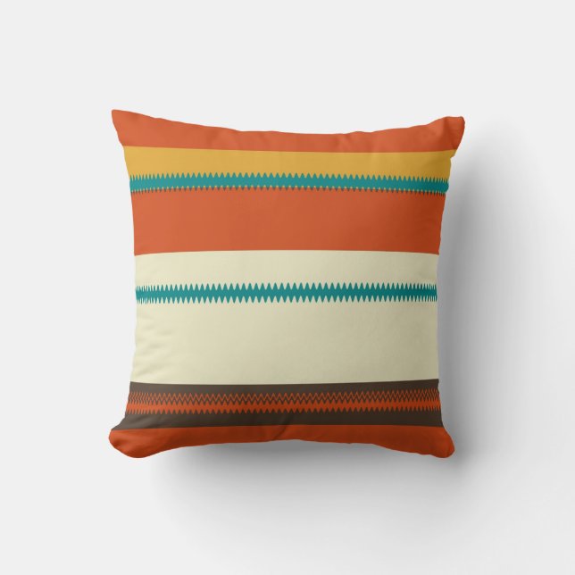Retro Colourful Chevron Striped Pattern Throw Pillow (Front)