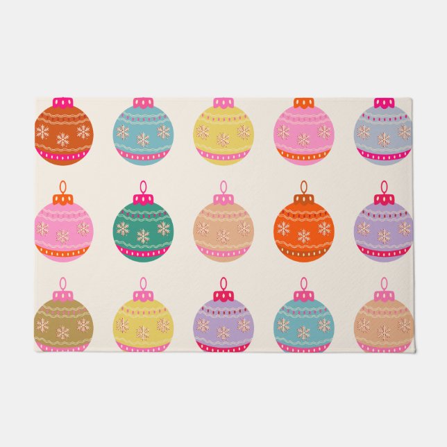 Retro Colourful Christmas Baubles Doormat (Front)